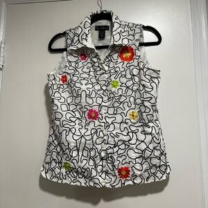 Mercer & Madison Women’s Sz: L Linen Vest Embroidered Bright Spring Flowers.